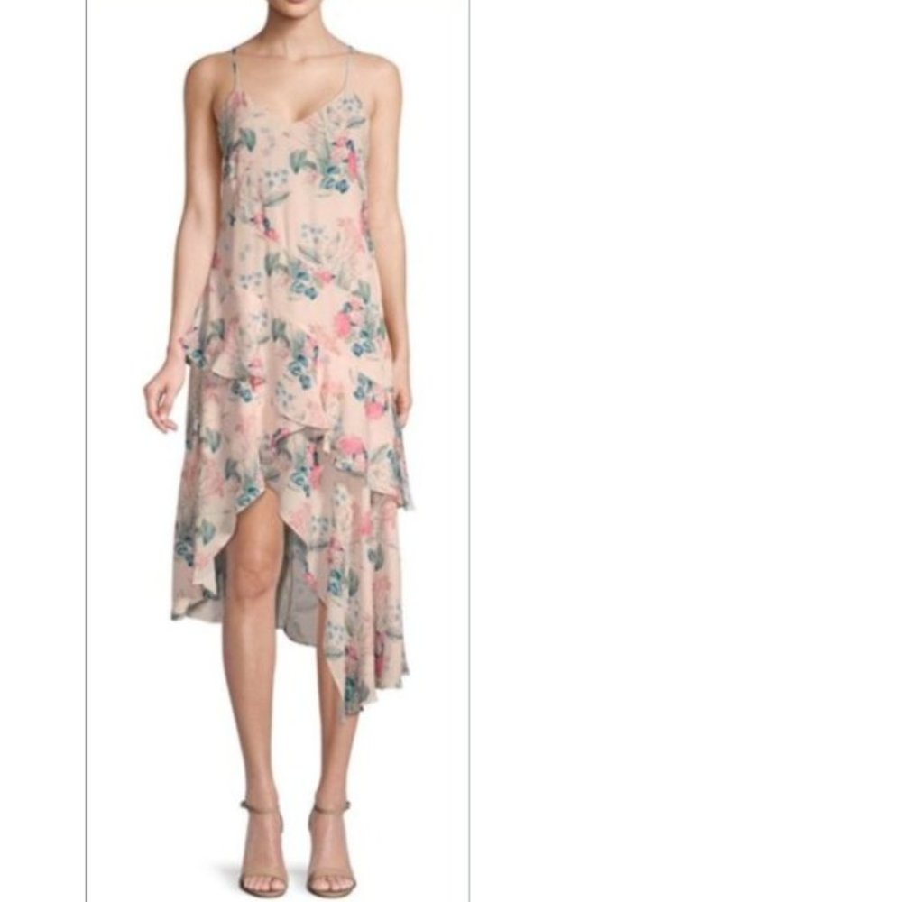 Angled Asymmetrical Hem Floral Printed Midi Dress